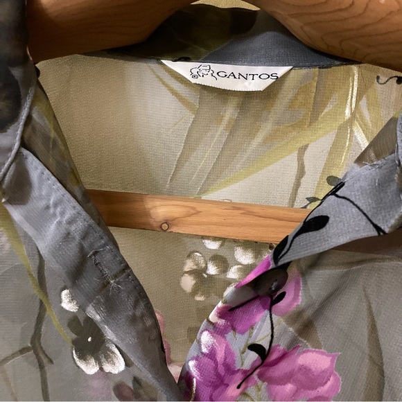 Vtg Gantos Sheer Gray Floral Velvet Burnout Blouse Fairycore Whimsy Y2K Sz S/M - Picture 2 of 9